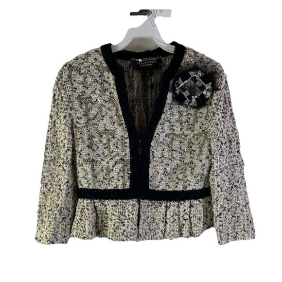 St. John Couture Tweed Ruffled Hem Blazer Jacket Floral Applique - Picture 1 of 8